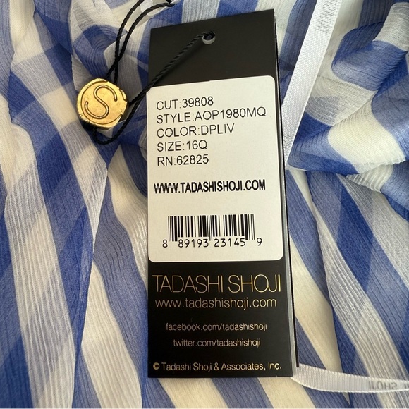 Tadashi Shoji Plus Size 100% Silk Blue and White A-Line Midi Dress - Picture 6 of 12